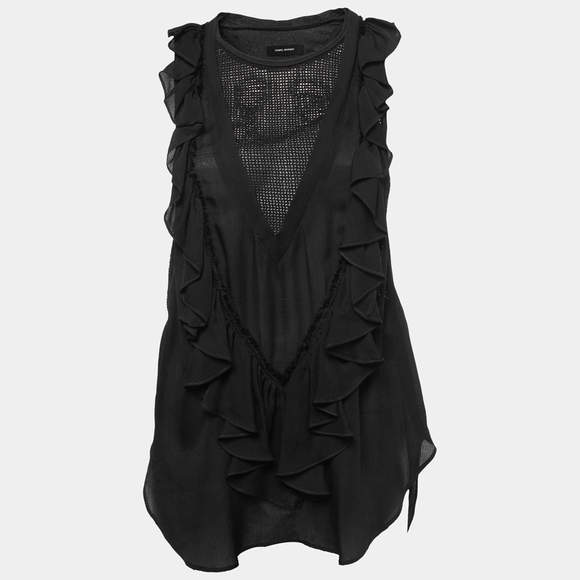 Isabel Marant Black Silk Ruffled Sleeveless Blouse S - Picture 2 of 7